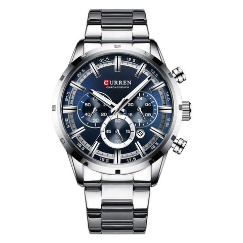 Montre CURREN Multifonction · 8355, couleur Argenté cadran bleu